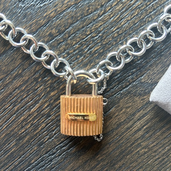 Michael Kors Silver Necklace with Rose Gold Lock Charm - Picture 3 of 5